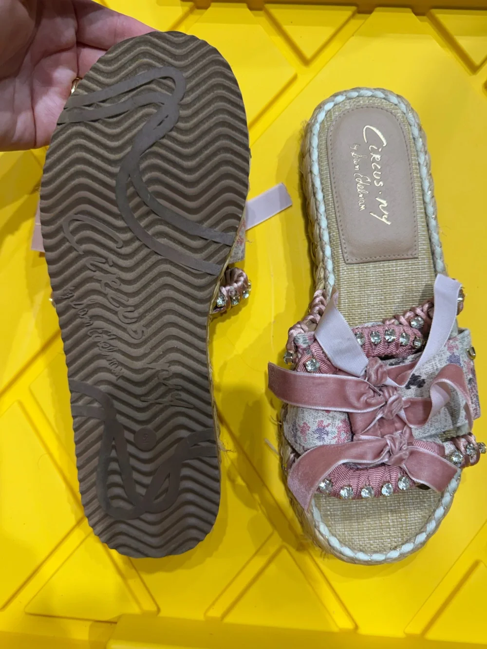 Circus by Sam Edelman Pink Floral Raffia Espadrille Slide Sandals